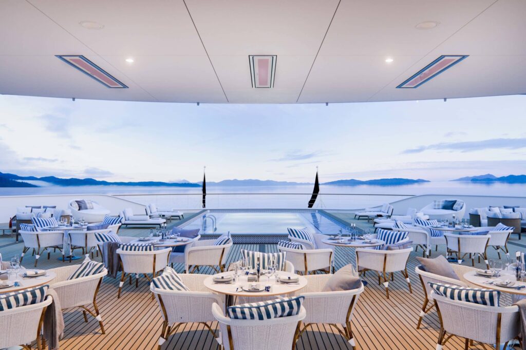 Cruiseschip dek met buiten kachels